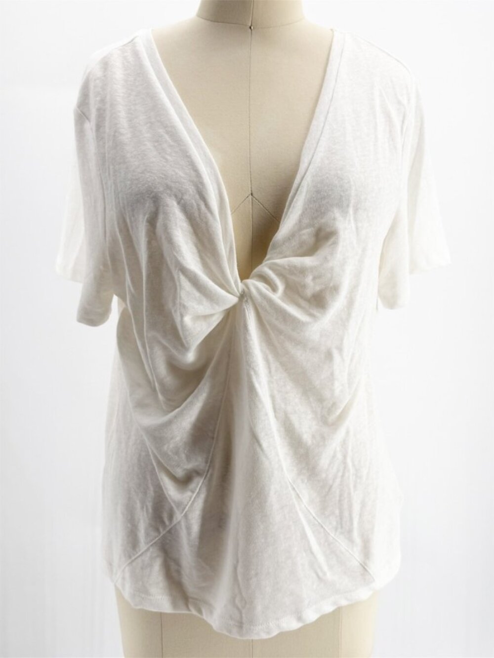 A New Day Knot Twisted V-neck SS Breathable Linen Tee L - Picture 2 of 10
